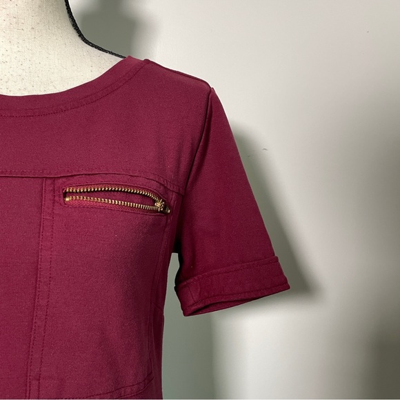 J Crew Burgundy Crew Neck Short Sleeve Sheath Mini Dress 4 - Picture 6 of 12